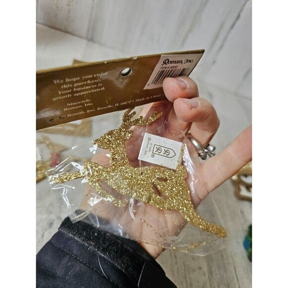 Roman glitter reindeer vintage ornament set unique deer new - Picture 4 of 5